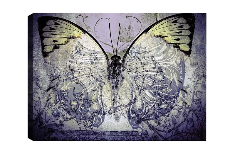 Canvastavla - Storslagen fjäril med intrikata mönster och detaljer - Lila / Svart / Grön - Inredning - Tavlor & konst - Canvastavlor