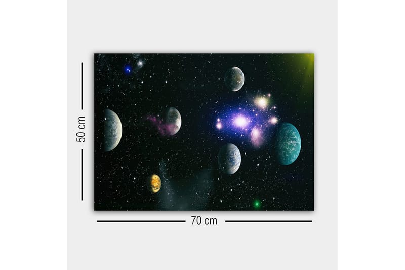 Canvastavla - Storslagen rymdscen med flera planeter och stjärnor - Blå / Grön / Lila - Inredning - Tavlor & konst - Canvastavlor