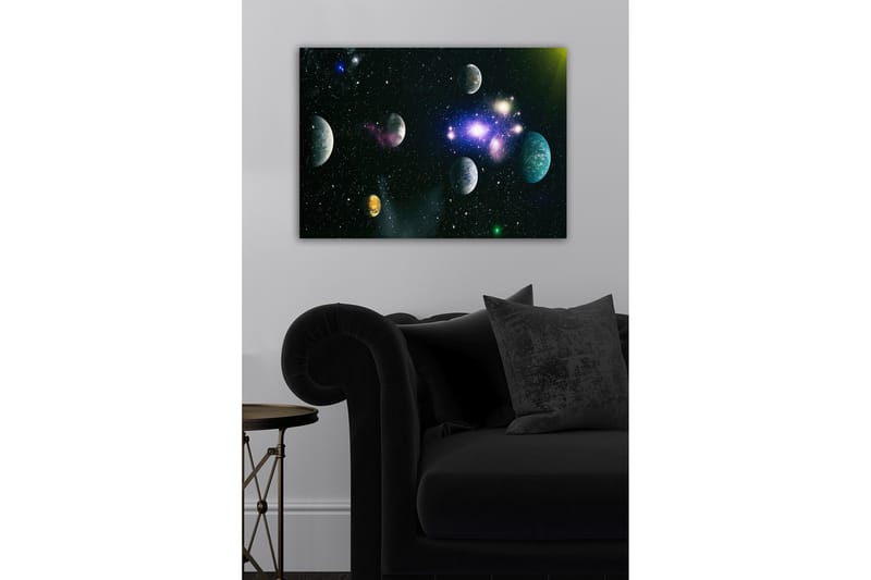 Canvastavla - Storslagen rymdscen med flera planeter och stjärnor - Blå / Grön / Lila - Inredning - Tavlor & konst - Canvastavlor