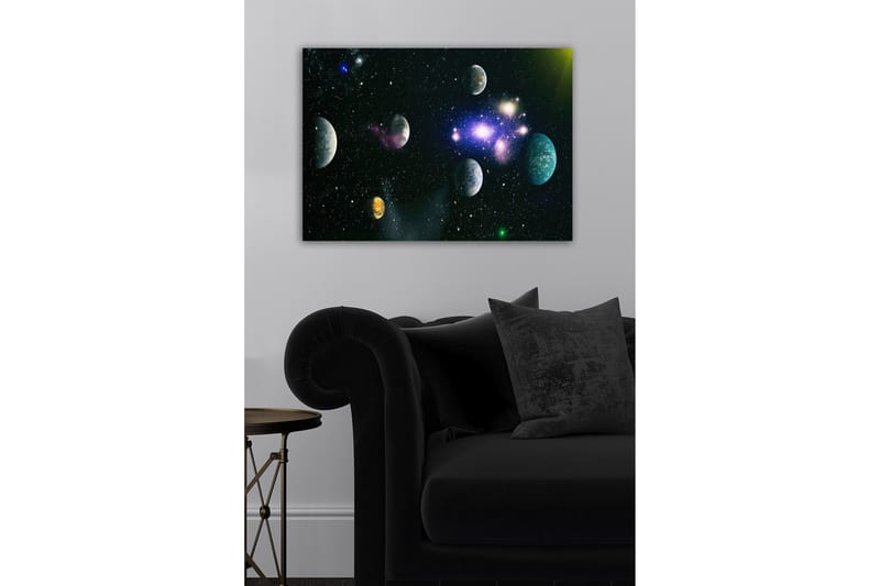Canvastavla - Storslagen rymdscen med flera planeter och stjärnor - Blå / Grön / Lila - Inredning - Tavlor & konst - Canvastavlor
