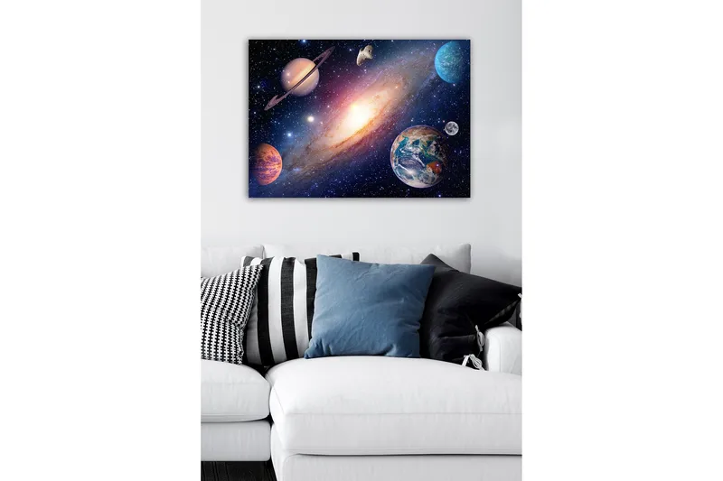 Canvastavla - Storslagen rymdscen med planeter och galaxer - Blå / Lila / Orange - Inredning - Tavlor & konst - Canvastavlor