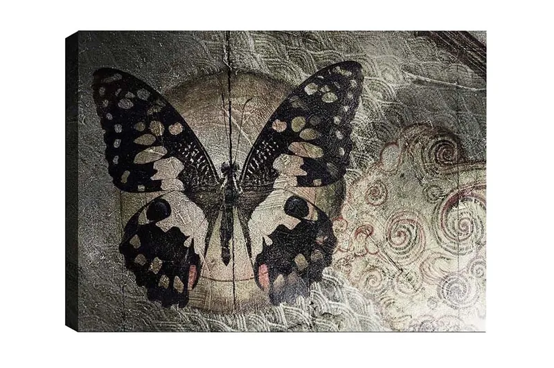 Canvastavla - Svart fjäril med mönster mot en subtil bakgrund - Svart / Beige / Grå - Inredning - Tavlor & konst - Canvastavlor
