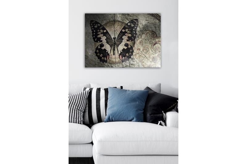 Canvastavla - Svart fjäril med mönster mot en subtil bakgrund - Svart / Beige / Grå - Inredning - Tavlor & konst - Canvastavlor