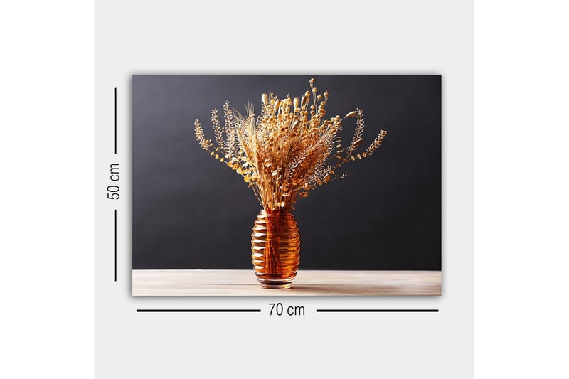 Canvastavla - Torkade blommor i en elegant glasvas - Guld / Brun / Beige - Inredning - Tavlor & konst - Canvastavlor