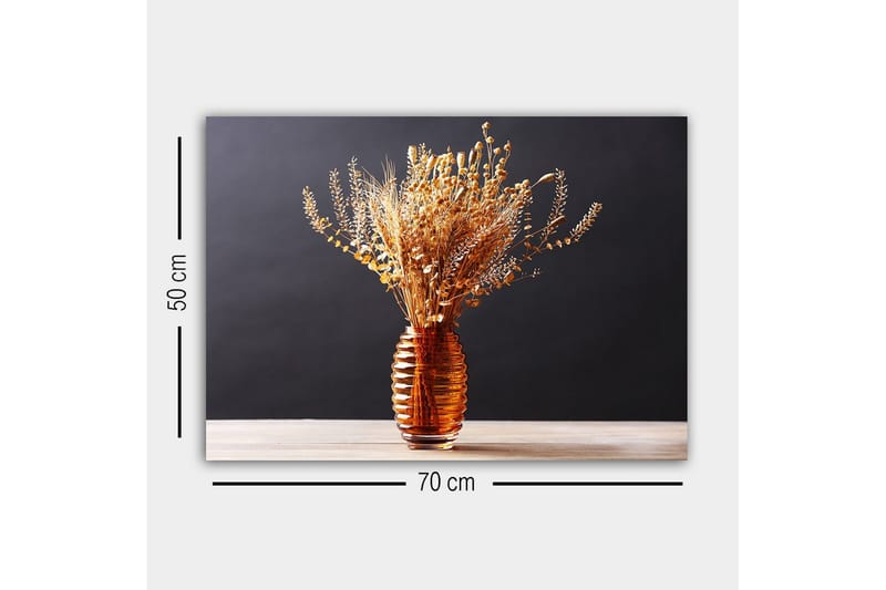 Canvastavla - Torkade blommor i en elegant glasvas - Guld / Brun / Beige - Inredning - Tavlor & konst - Canvastavlor