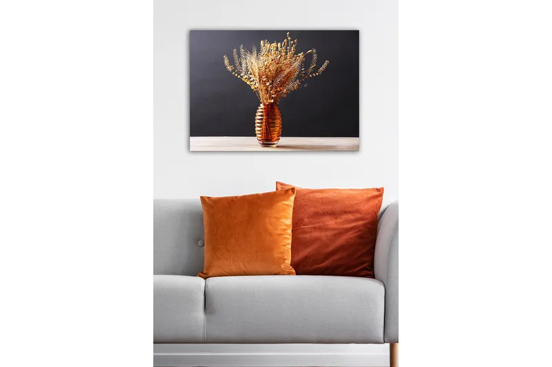 Canvastavla - Torkade blommor i en elegant glasvas - Guld / Brun / Beige - Inredning - Tavlor & konst - Canvastavlor