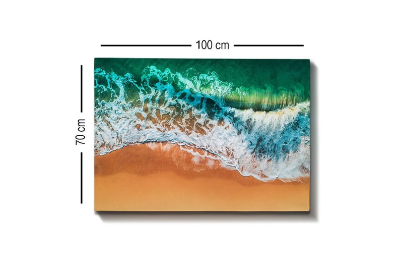 Canvastavla - Turkost hav med vita vågor som möter gyllene sandstrand - Turkos / Vitt / Gyllene - Inredning - Tavlor & konst - Canvastavlor