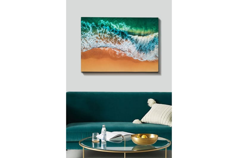 Canvastavla - Turkost hav med vita vågor som möter gyllene sandstrand - Turkos / Vitt / Gyllene - Inredning - Tavlor & konst - Canvastavlor