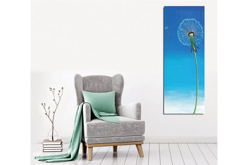 Canvastavla - Tussilago med blå bakgrund - Blå / Grön / Vit - Inredning - Tavlor & konst - Canvastavlor