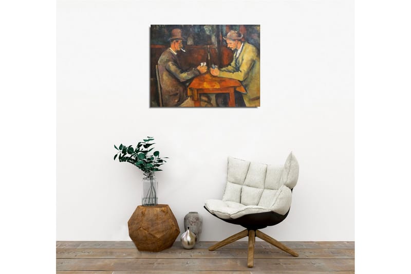 Canvastavla - Två män som spelar kort vid ett bord - Mörkbrun / Beige / Orange - Inredning - Tavlor & konst - Canvastavlor