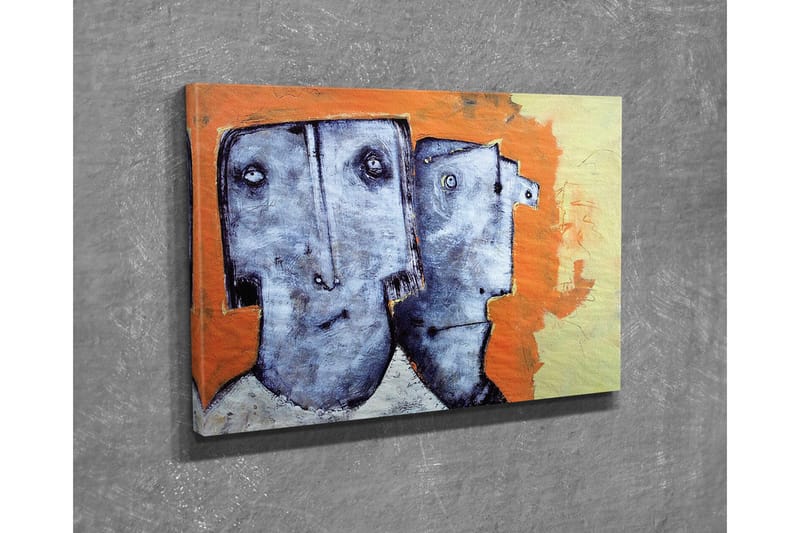 Canvastavla - Två stiliserade ansikten med uttryckslösa drag - Grå / Orange / Beige - Inredning - Tavlor & konst - Canvastavlor