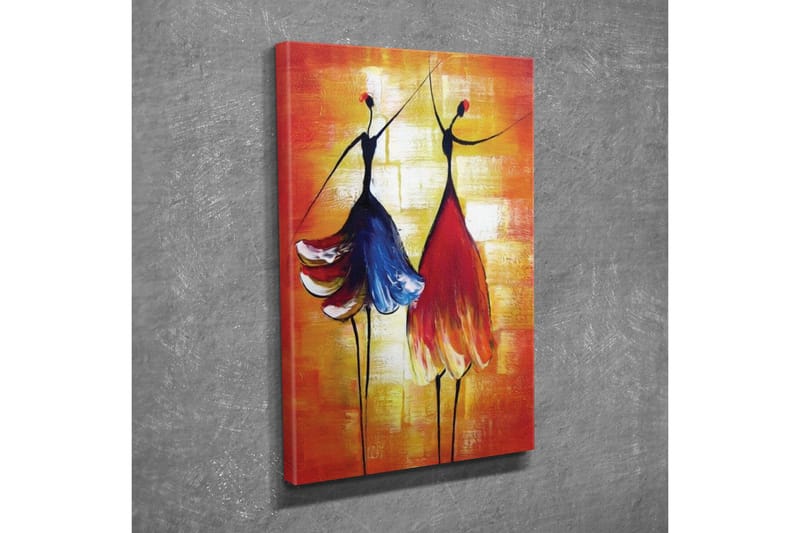 Canvastavla - Två stiliserade kvinnor i färgglada klänningar som dansar - Röd / Blå / Orange - Inredning - Tavlor & konst - Canvastavlor