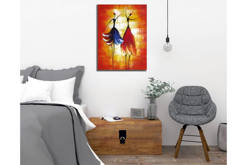 Canvastavla - Två stiliserade kvinnor i färgglada klänningar som dansar - Röd / Blå / Orange - Inredning - Tavlor & konst - Canvastavlor