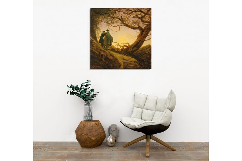 Canvastavla - Två personer som står tillsammans under ett stort träd vid solnedgången - Mörkgrön / Brun / Ljusgul - Inredning - Tavlor & konst - Canvastavlor