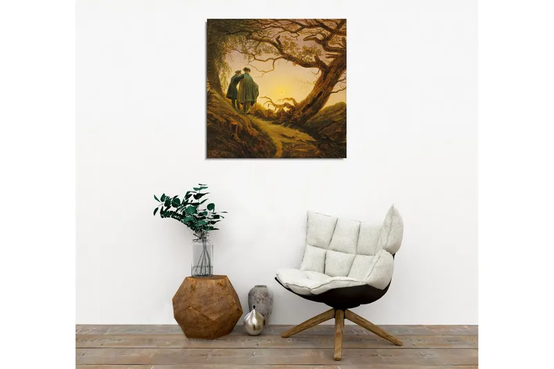 Canvastavla - Två personer som står tillsammans under ett stort träd vid solnedgången - Mörkgrön / Brun / Ljusgul - Inredning - Tavlor & konst - Canvastavlor