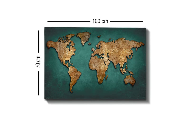 Canvastavla - Världskarta i vintage-stil med detaljerad textur - Guld / Teal - Inredning - Tavlor & konst - Canvastavlor