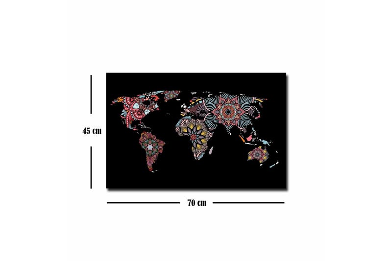 Canvastavla - Världskarta med färgglada blommönster - Röd / Grön / Gul - Inredning - Tavlor & konst - Canvastavlor