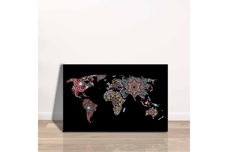 Canvastavla - Världskarta med färgglada blommönster - Röd / Grön / Gul - Inredning - Tavlor & konst - Canvastavlor