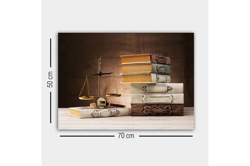 Canvastavla - Vågskål med böcker i olika färger och former - Guld / Brun / Vit - Inredning - Tavlor & konst - Canvastavlor