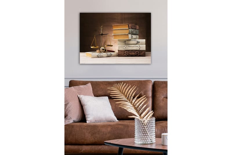 Canvastavla - Vågskål med böcker i olika färger och former - Guld / Brun / Vit - Inredning - Tavlor & konst - Canvastavlor