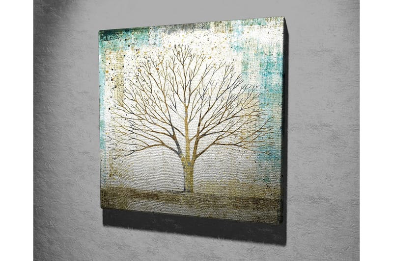 Canvastavla - Vacker silhuett av ett träd mot en mjukt färgad bakgrund - Guld / Turkos / Vit - Inredning - Tavlor & konst - Canvastavlor