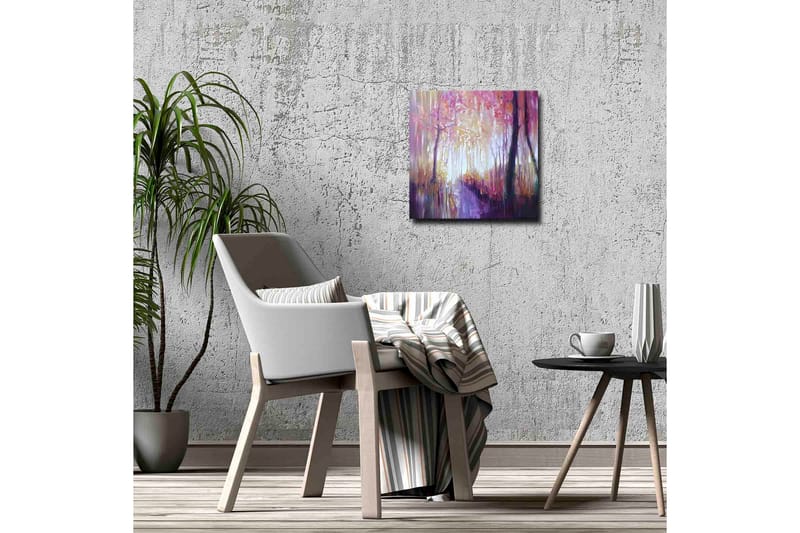 Canvastavla - Vacker skogsgång med höstfärger och mjukt ljus - Lila / Rosa / Gult - Inredning - Tavlor & konst - Canvastavlor