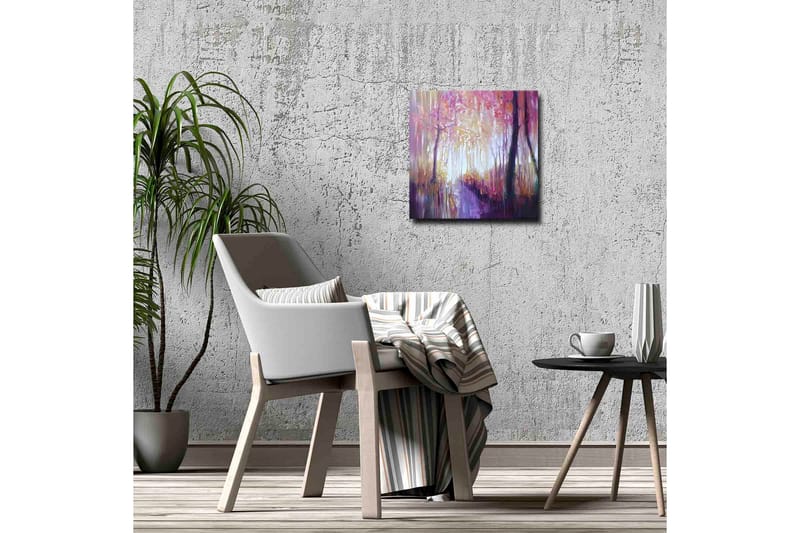 Canvastavla - Vacker skogsgång med höstfärger och mjukt ljus - Lila / Rosa / Gult - Inredning - Tavlor & konst - Canvastavlor