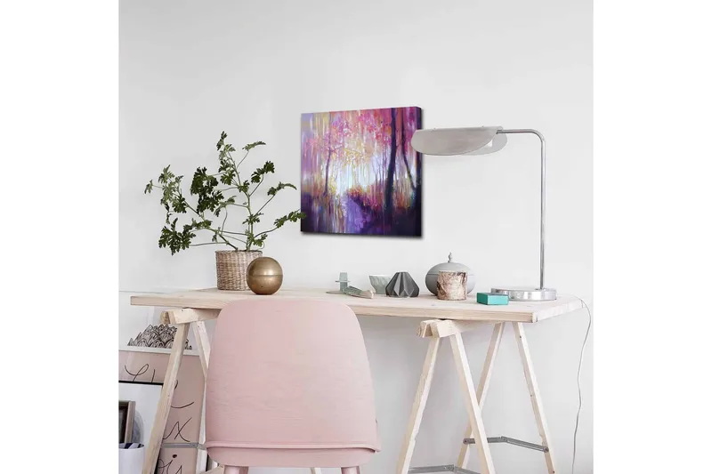 Canvastavla - Vacker skogsgång med höstfärger och mjukt ljus - Lila / Rosa / Gult - Inredning - Tavlor & konst - Canvastavlor