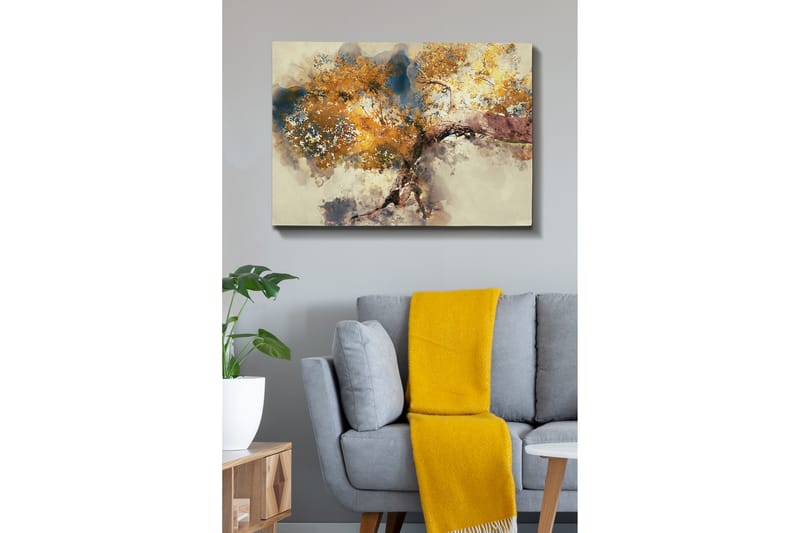 Canvastavla - Vacker trädkrona med gyllene lövverk - Guld / Brun / Blå - Inredning - Tavlor & konst - Canvastavlor