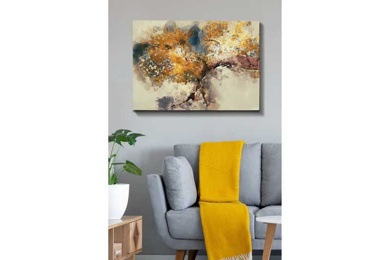 Canvastavla - Vacker trädkrona med gyllene lövverk - Guld / Brun / Blå - Inredning - Tavlor & konst - Canvastavlor