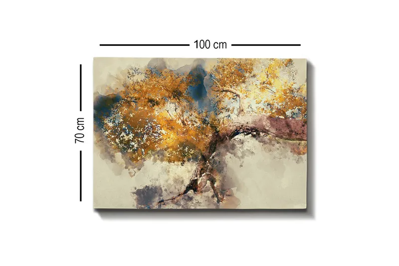 Canvastavla - Vacker trädkrona med gyllene lövverk - Guld / Brun / Blå - Inredning - Tavlor & konst - Canvastavlor