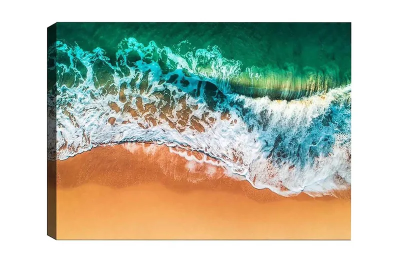 Canvastavla - Vacker vy av hav och strand med vågor som rullar in mot sanden, Turkos / Beige / Vitt