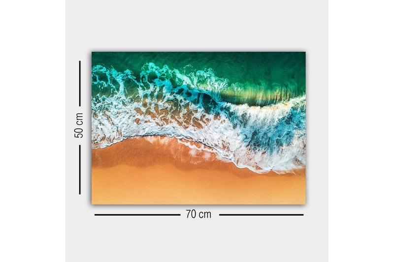 Canvastavla - Vacker vy av hav och strand med vågor som rullar in mot sanden - Turkos / Beige / Vitt - Inredning - Tavlor & konst - Canvastavlor