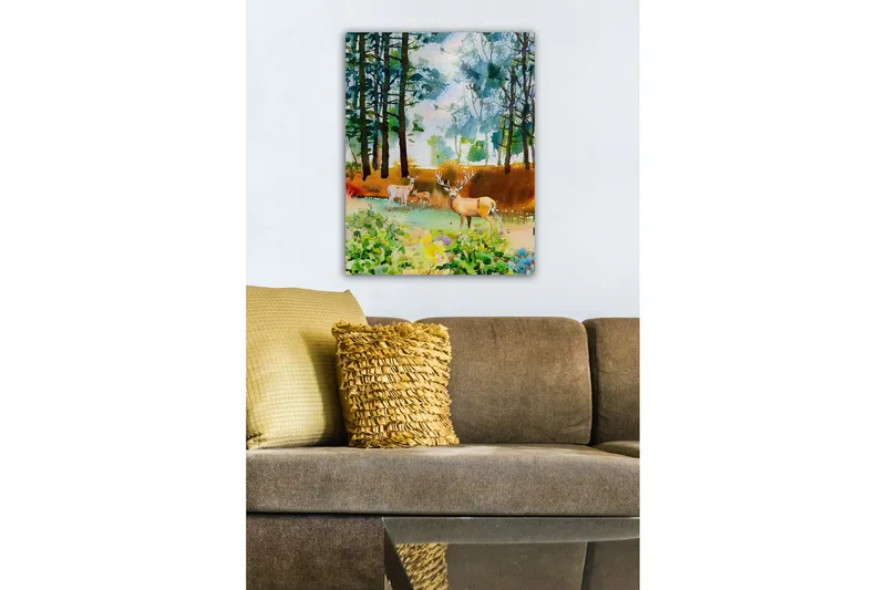 Canvastavla - Vackra hjortar i en skogsmiljö - Grön / Brun / Beige - Inredning - Tavlor & konst - Canvastavlor