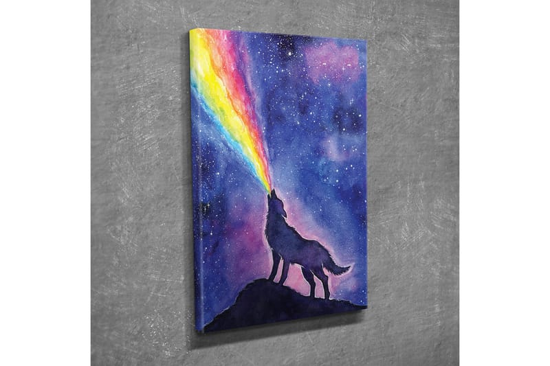 Canvastavla - Varg som ylar mot en färgglad regnbåge i natthimlen - Mörkblå / Lila / Regnbågsfärger - Inredning - Tavlor & konst - Canvastavlor