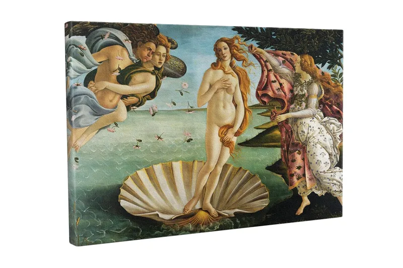 Canvastavla - Venus som stiger ur havet på en snäcka, Hudton / Himmelsblå / Grön