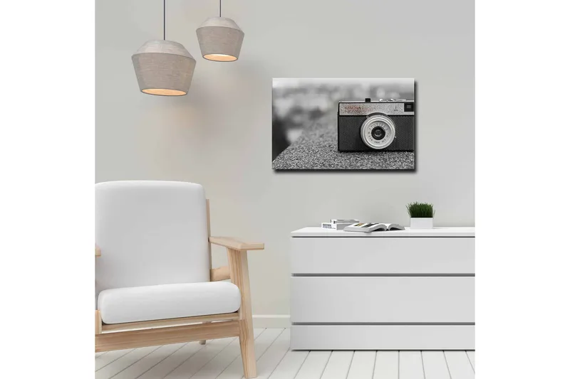 Canvastavla - Vintage kamera på en grå yta - Svart / Grå / Silver - Inredning - Tavlor & konst - Canvastavlor