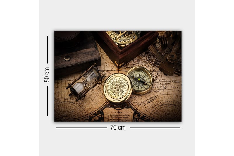 Canvastavla - Vintage navigationsverktyg på en gammal karta - Guld / Brun / Beige - Inredning - Tavlor & konst - Canvastavlor