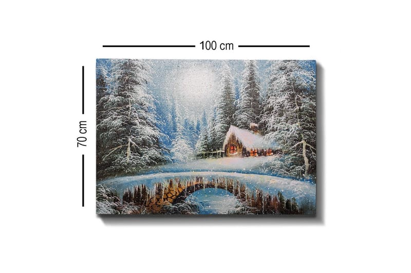 Canvastavla - Vinterlandskap med en stuga och snöklädda träd - Blå / Vit / Brun - Inredning - Tavlor & konst - Canvastavlor