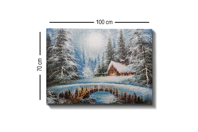 Canvastavla - Vinterlandskap med en stuga och snöklädda träd - Blå / Vit / Brun - Inredning - Tavlor & konst - Canvastavlor