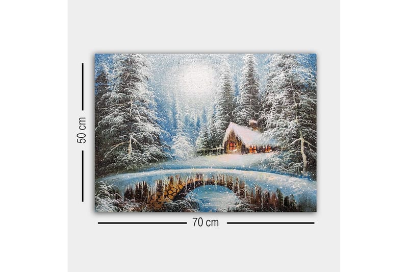 Canvastavla - Vinterlandskap med en stuga och snöklädda träd - Vit / Blå / Brun - Inredning - Tavlor & konst - Canvastavlor