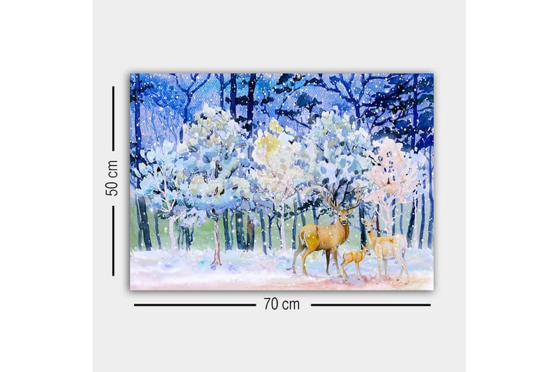 Canvastavla - Vinterlandskap med rådjur och snöklädda träd - Blå / Vit / Beige - Inredning - Tavlor & konst - Canvastavlor