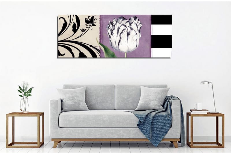 Canvastavla - Vit tulpan mot lila bakgrund - Vit / Lila / Svart - Inredning - Tavlor & konst - Canvastavlor