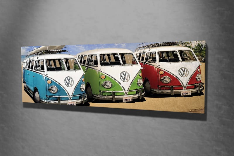 Canvastavla Volkswagen nostalgi vagon - Blå/Grön/Röd - Inredning - Tavlor & konst - Canvastavlor