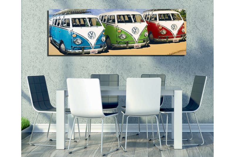 Canvastavla Volkswagen nostalgi vagon - Blå/Grön/Röd - Inredning - Tavlor & konst - Canvastavlor