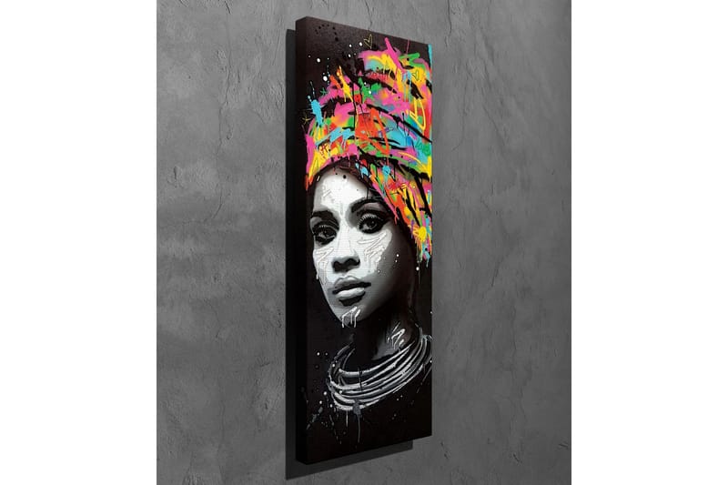 Canvastavla - Porträtt av en kvinna med färgglad huvudduk - Svart / Rosa / Gul - Inredning - Tavlor & konst - Canvastavlor