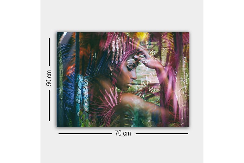 Canvastavla - Porträtt av en kvinna omgiven av färgglada växter - Grön / Rosa / Blå - Inredning - Tavlor & konst - Canvastavlor