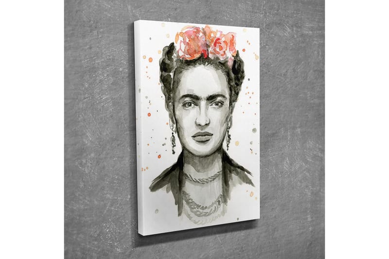 Canvastavla - Porträtt av en kvinna med blommor i håret - Grå / Rosa / Beige - Inredning - Tavlor & konst - Canvastavlor