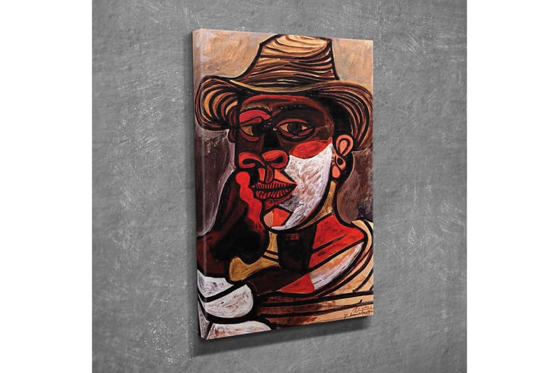 Canvastavla - Porträtt av en man med hatt och starka ansiktsdrag - Röd / Svart / Vit - Inredning - Tavlor & konst - Canvastavlor