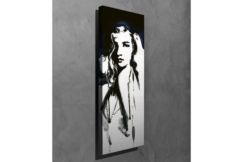 Canvastavla - Porträtt av en kvinna med långt hår och en mystisk uttryck - Svart / Vitt / Mörkblått - Inredning - Tavlor & konst - Canvastavlor